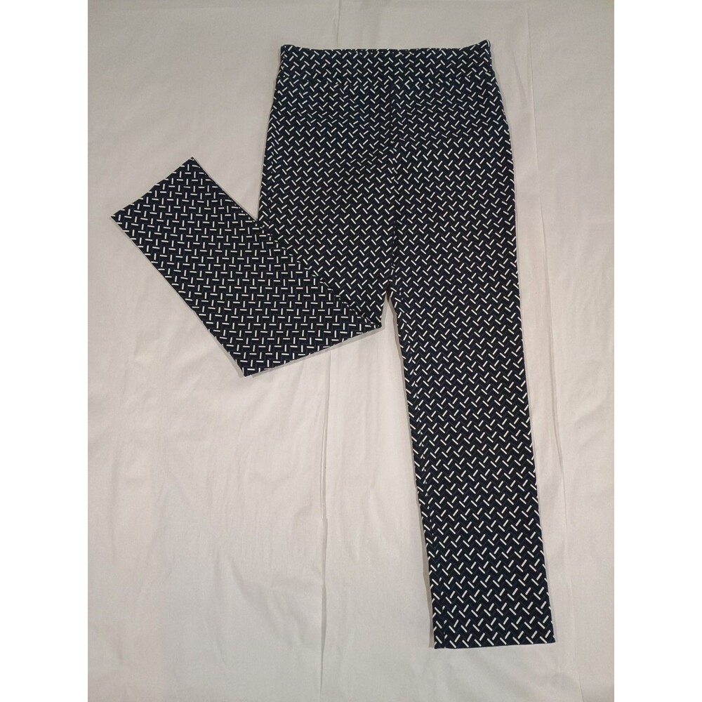 Margaret M Slimming Pant Medium Black Blue White Geometric Stretch Trousers M